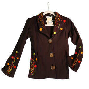 Royal Collection Cardigan Women Small Brown Embroidered Sweater Jacket NWOT